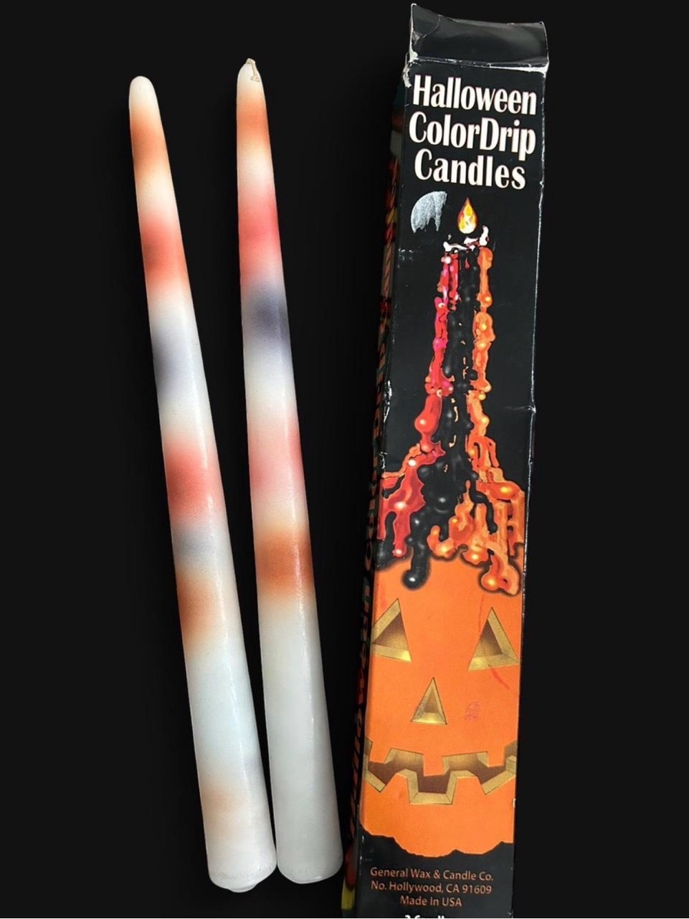 Vintage Deadstock lot of 2 Halloween Drip Taper Candles 9.5” tall